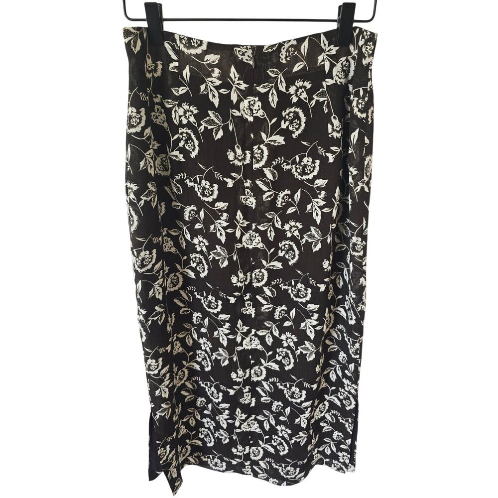Vintage Y2K Black Floral Midi Skirt A-Line Cottagecore Slit Size S Whimsigoth